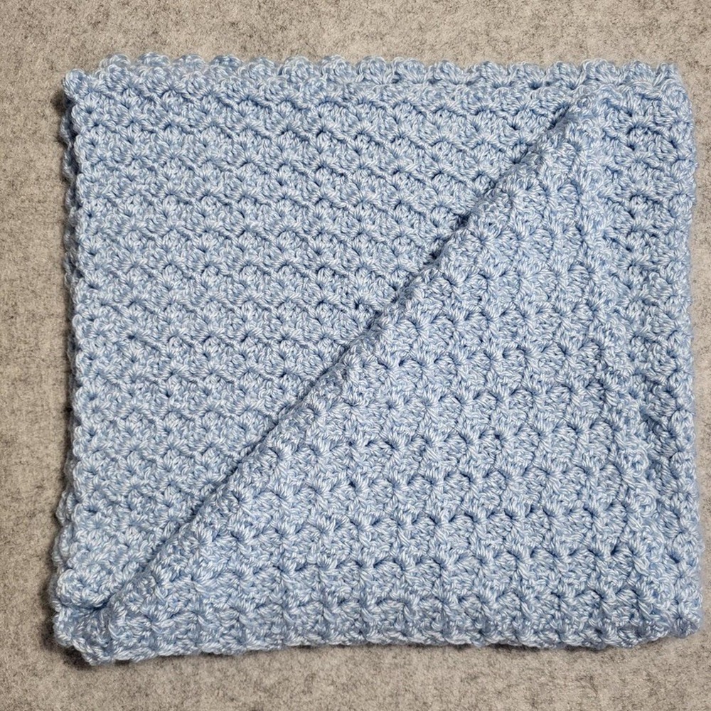 Handmade Crochet Blue Baby Blanket – 23" x 25" – Soft & Cozy